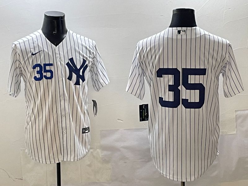 Men New York Yankees 35 No Name White Stripe Game 2025 Nike MLB Jersey style 6